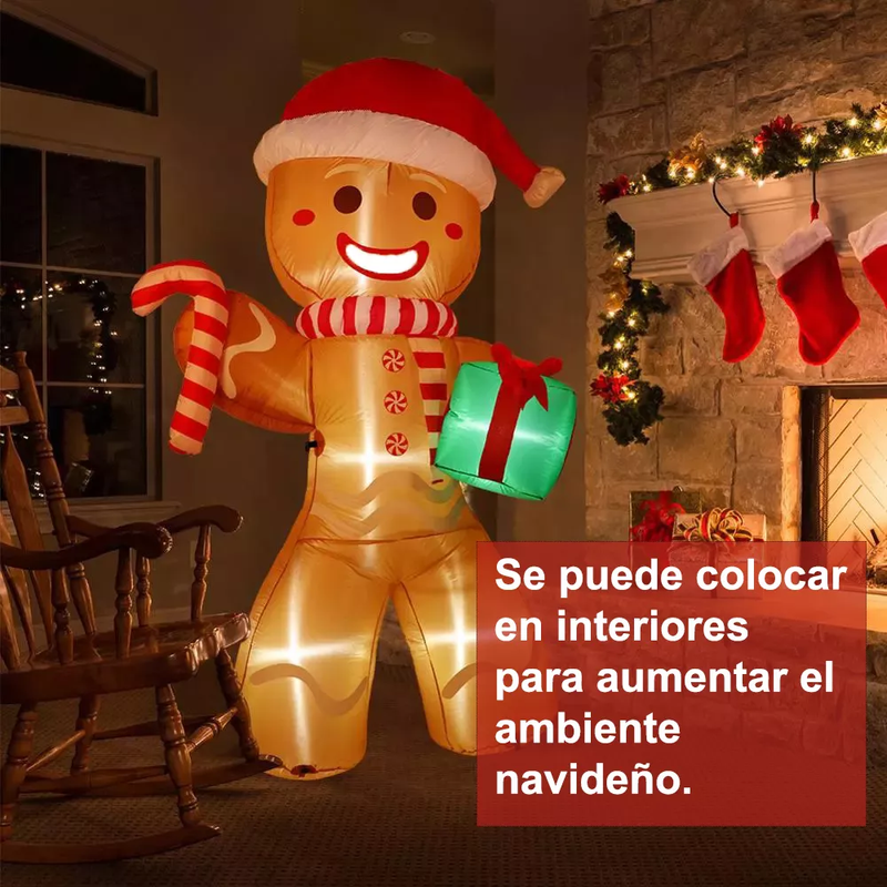 Inflable Navideño de Jengibre con Luz LED de 2.4 Metros de Altura