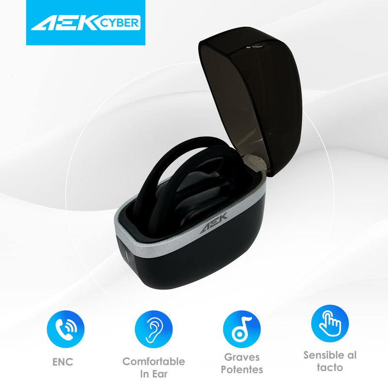 AEK CYBER Audífonos Open-Ear Bluetooth 5.4 con Control Táctil Color Negro