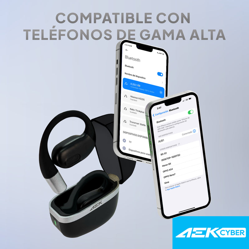 AEK CYBER Audífonos Open-Ear Bluetooth 5.4 con Control Táctil Color Negro