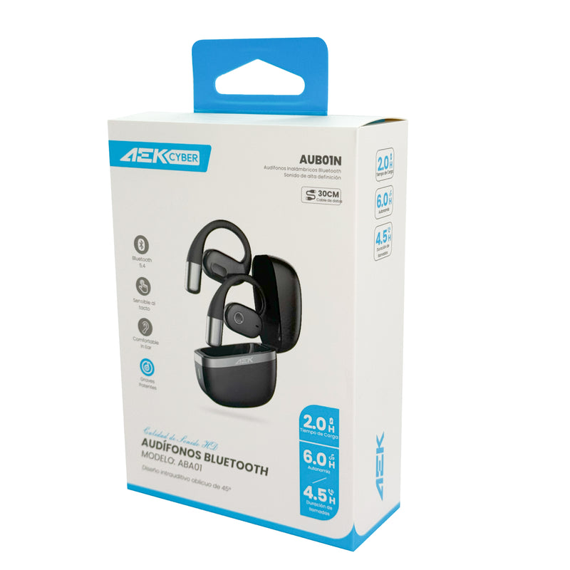 AEK CYBER Audífonos Open-Ear Bluetooth 5.4 con Control Táctil Color Negro