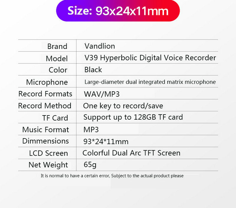 Grabadora de Voz Profesional V39 de 32GB