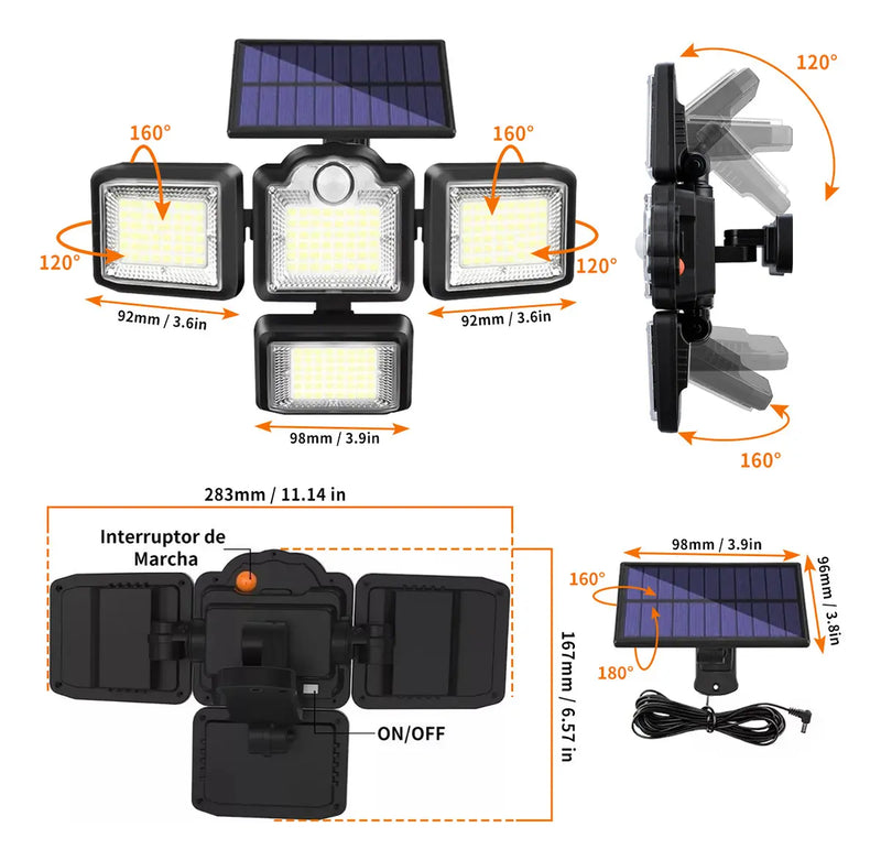 Lámpara Solar De Pared  Led Con Sensor De Movimiento Ip65