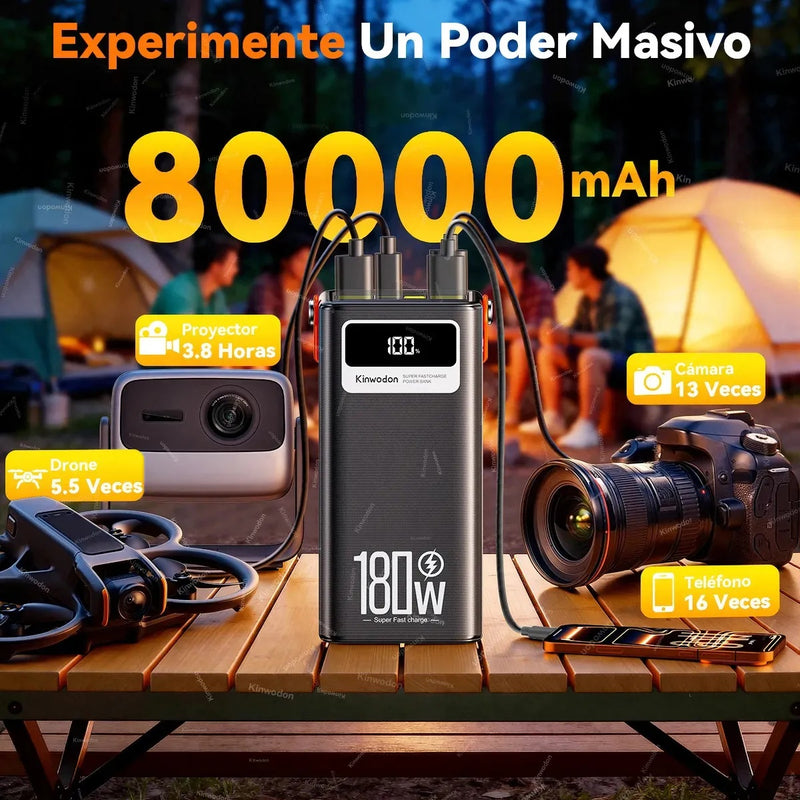 Power Bank 80000mAh Batería Portátil 180W con Lámpara