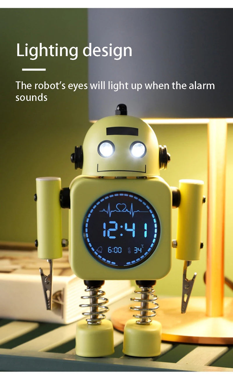 Reloj Despertador Robot de Metal con Pantalla Digital LED