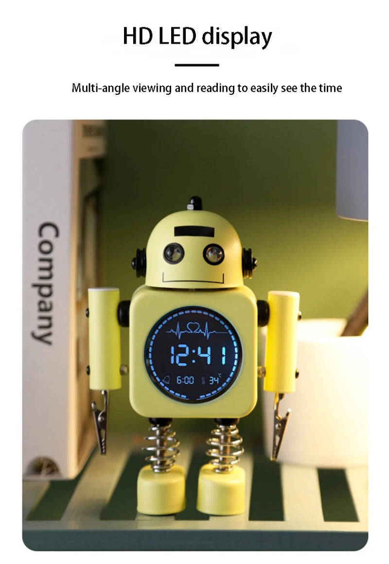 Reloj Despertador Robot de Metal con Pantalla Digital LED