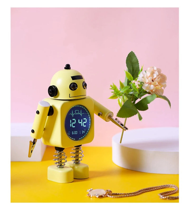 Reloj Despertador Robot de Metal con Pantalla Digital LED