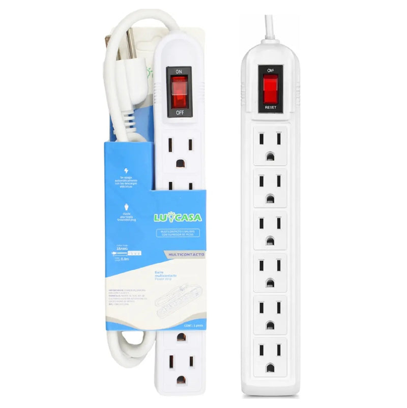 Multicontacto de 6 Tomas Con Cable de 1 m y Protección Contra Sobrecarga