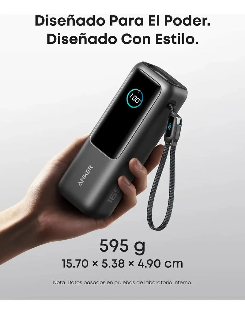 Power Bank Anker 25000mAh 100W Pantalla Smart USB‑C y Cables Retráctiles