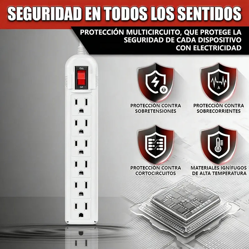 Multicontacto de 6 Tomas Con Cable de 1 m y Protección Contra Sobrecarga