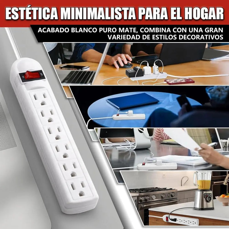 Multicontacto de 6 Tomas Con Cable de 1 m y Protección Contra Sobrecarga