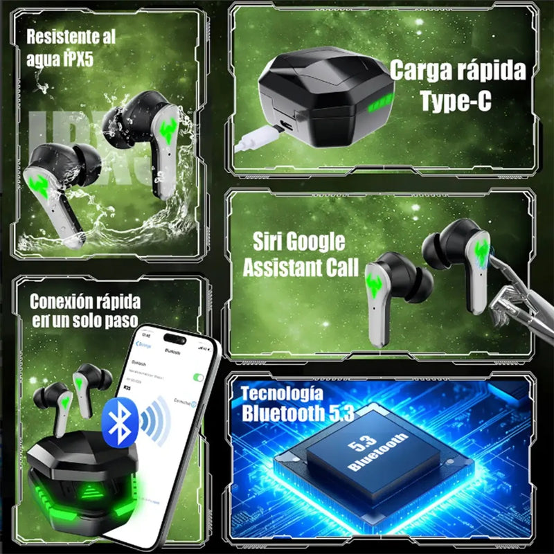 Auriculares Bluetooth In-ear Con LED Gaming