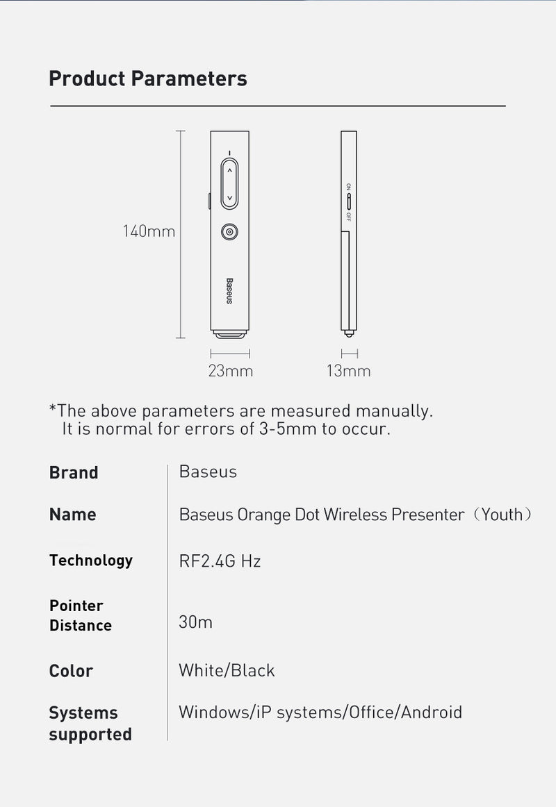 Apuntador Inalámbrico Baseus de 2,4 GHz USB