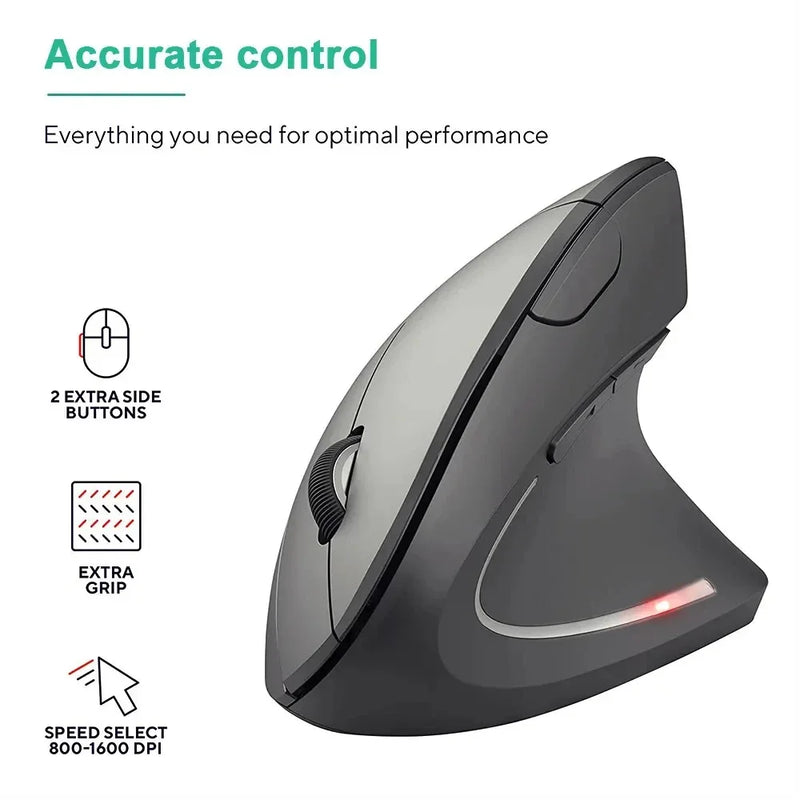 Mouse Inalámbrico Ergonómico Vertical de 2,4 GHz, 6 Botones para Ordenador Portátil