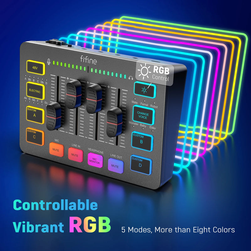 Mezclador de Audio para Juegos SC3 4 Canales RGB Fifine
