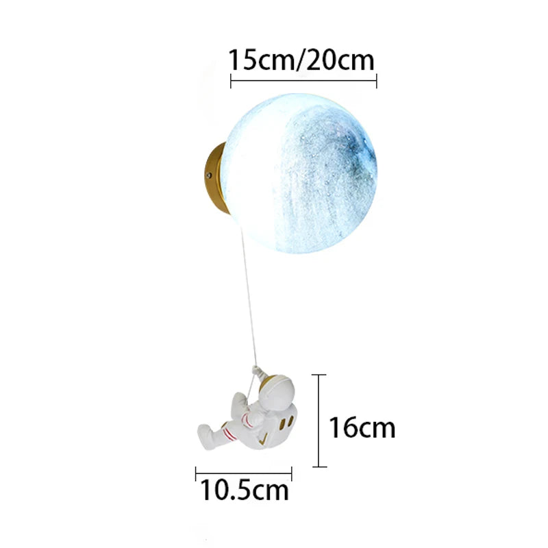 Lámpara de Pared LED de Luna con Astronauta y 3 Tonos de Luz