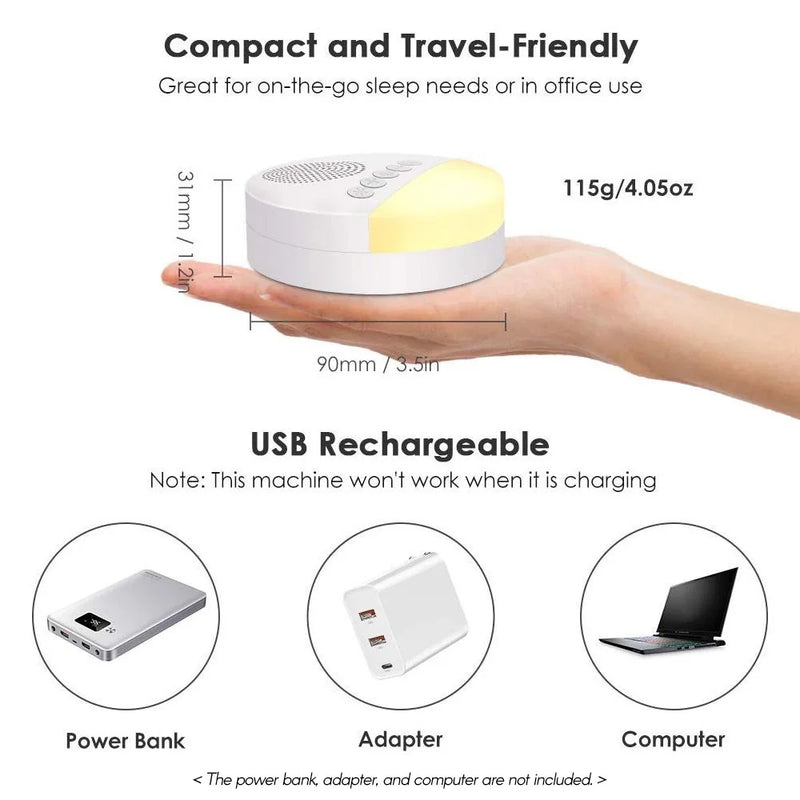Máquina de Ruido Blanco para Bebés, Recargable por USB con Apagado Programado
