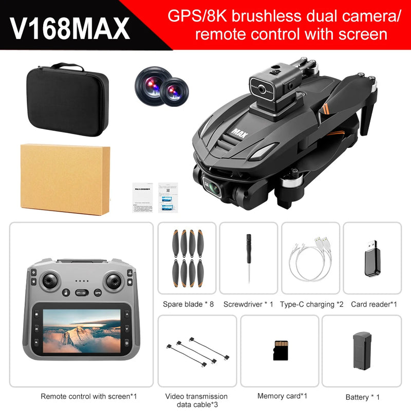 Drone Profesional V168 Pro MAX GPS 8K con Control de Pantalla Grande