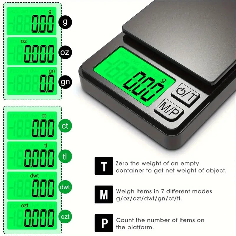 Bascula de Alta Precisión de 0,1 g x 1000 g con Pantalla LCD Retroiluminada