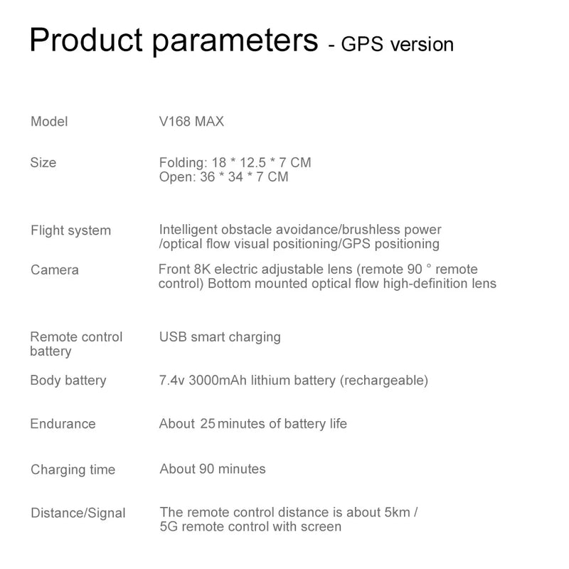 Drone Profesional V168 Pro MAX GPS 8K con Control de Pantalla Grande