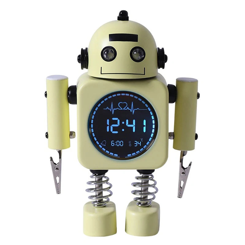 Reloj Despertador Robot de Metal con Pantalla Digital LED