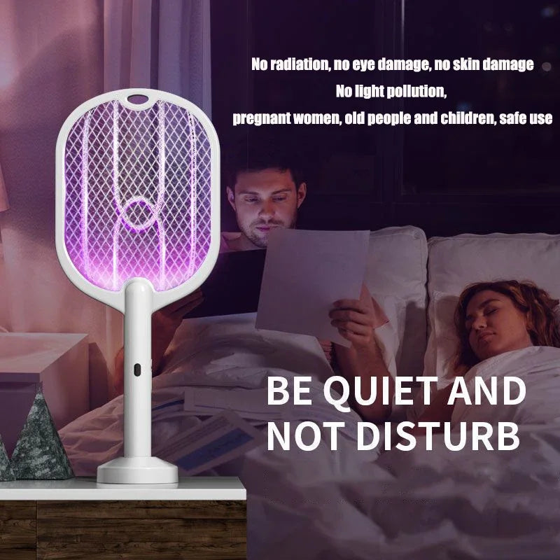 Raqueta Eléctrica Mata Mosquitos 3 en 1 de 3000V con Lámpara Antimosquitos y Carga USB Tipo C