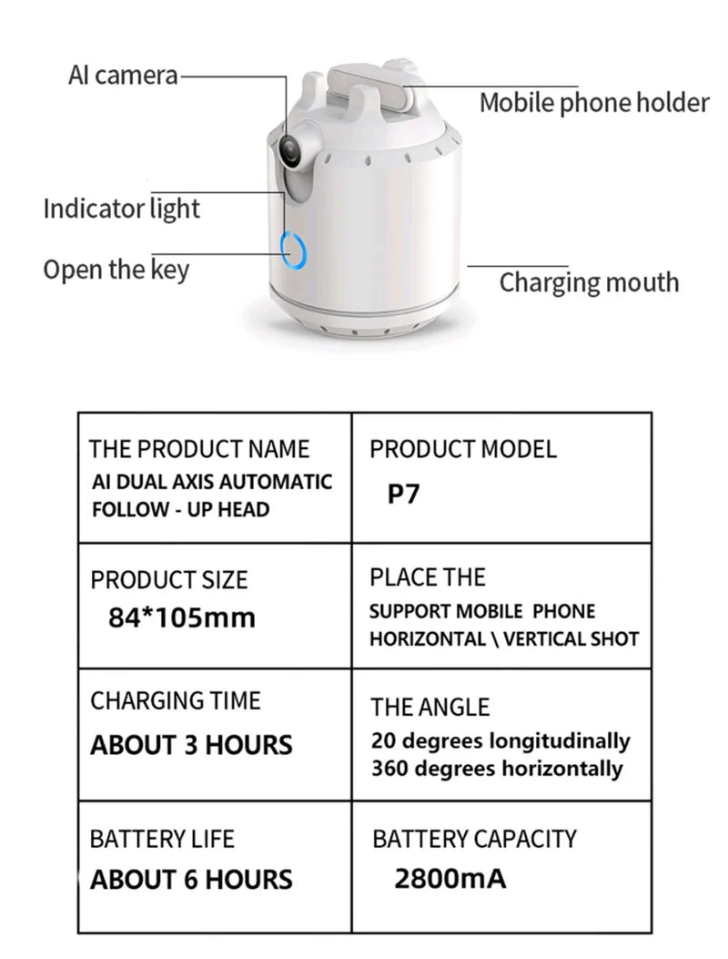Selfiestick Inteligente Recargable Soporte de Rotación 360° Seguimiento de IA