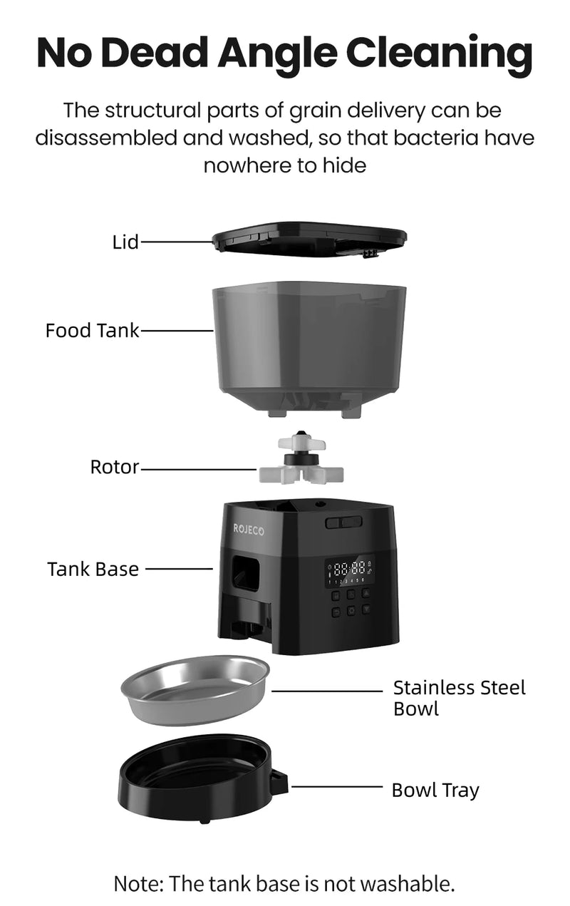 Alimentador Automático para Mascotas Rojeco de 2L Color Negro