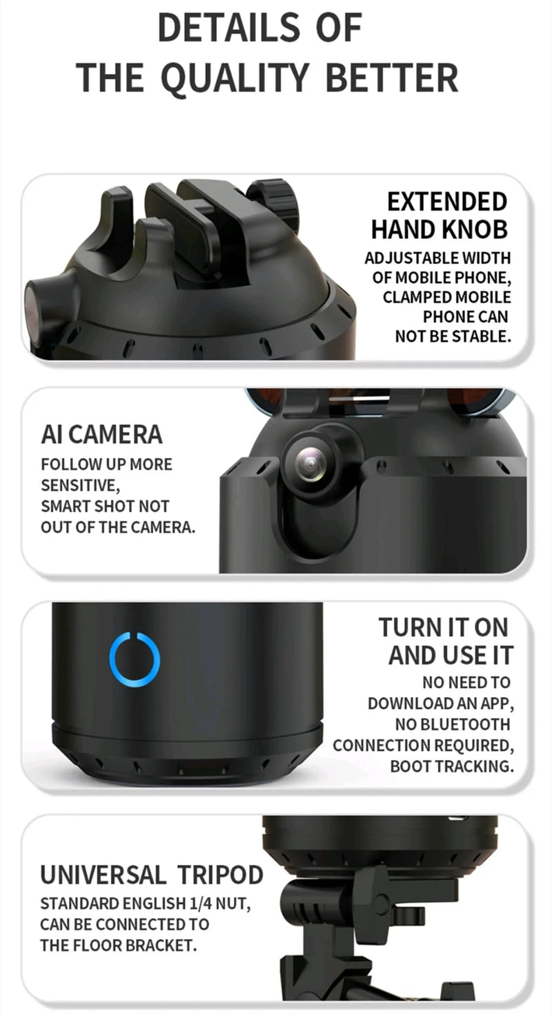 Selfiestick Inteligente Recargable Soporte de Rotación 360° Seguimiento de IA