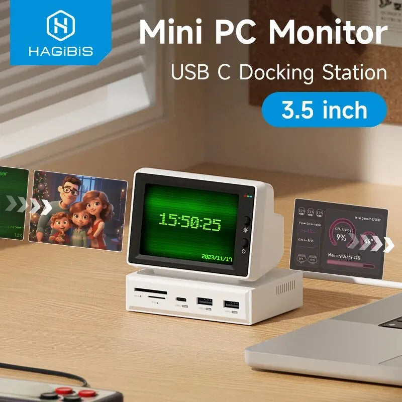 Mini Monitor PC Retro IPS de 3,5 Pulgadas USB-C y HDMI