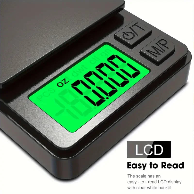 Bascula de Alta Precisión de 0,1 g x 1000 g con Pantalla LCD Retroiluminada