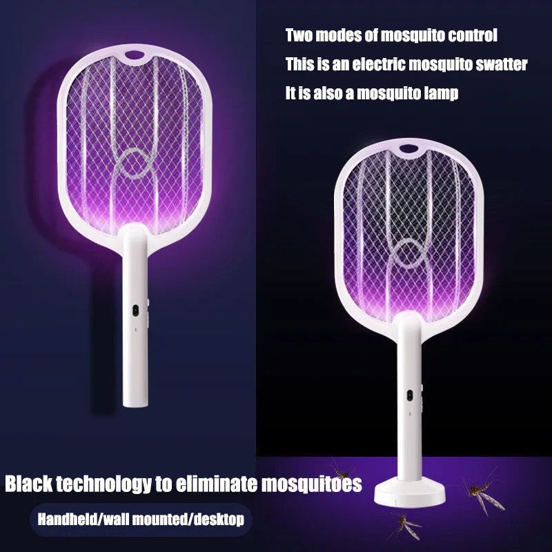 Raqueta Eléctrica Mata Mosquitos 3 en 1 de 3000V con Lámpara Antimosquitos y Carga USB Tipo C