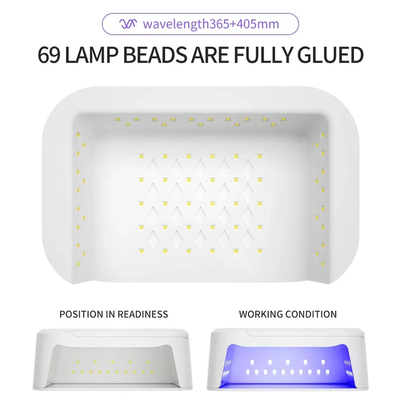 Lámpara LED de Terapia de Luz UV para Uñas Inalámbrica con 69 cuentas