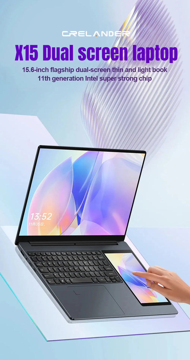Laptop de Doble Pantalla 15.6" IPS + 7" Touch Intel N100 Windows 11