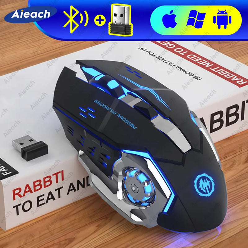 Ratón Inalámbrico Mecánico Gamer Retroiluminado con Bluetooth USB