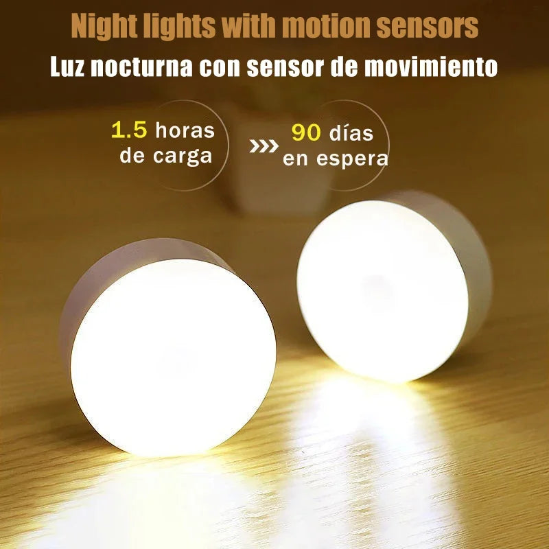 Luces Led Nocturnas Inteligentes con Sensor de Cuerpo Humano, Luz Cálida