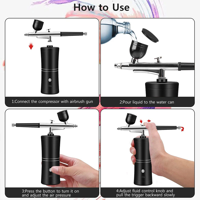 Aerógrafo Inalámbrico Portátil con Compresor para Uñas, Repostería y Arte en General