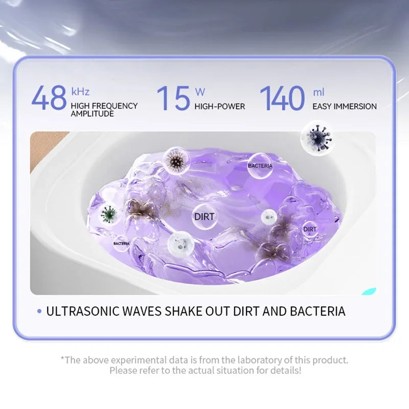 Limpiador Ultrasónico Portátil 48kHz, Máquina de Limpieza para Brackets, Retenedores y Dentaduras