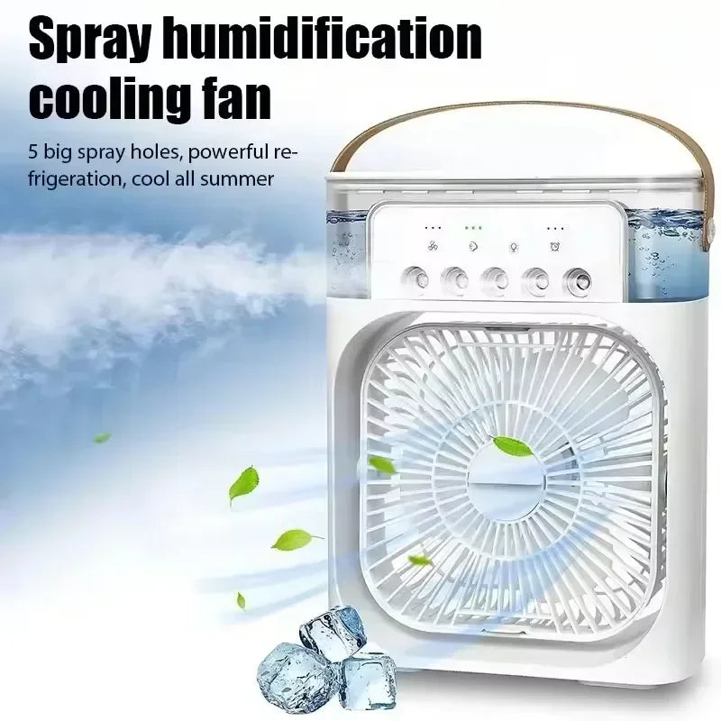 Mini Enfriador de Aire 3 en 1 Portátil con USB, Humidificador y Luz LED