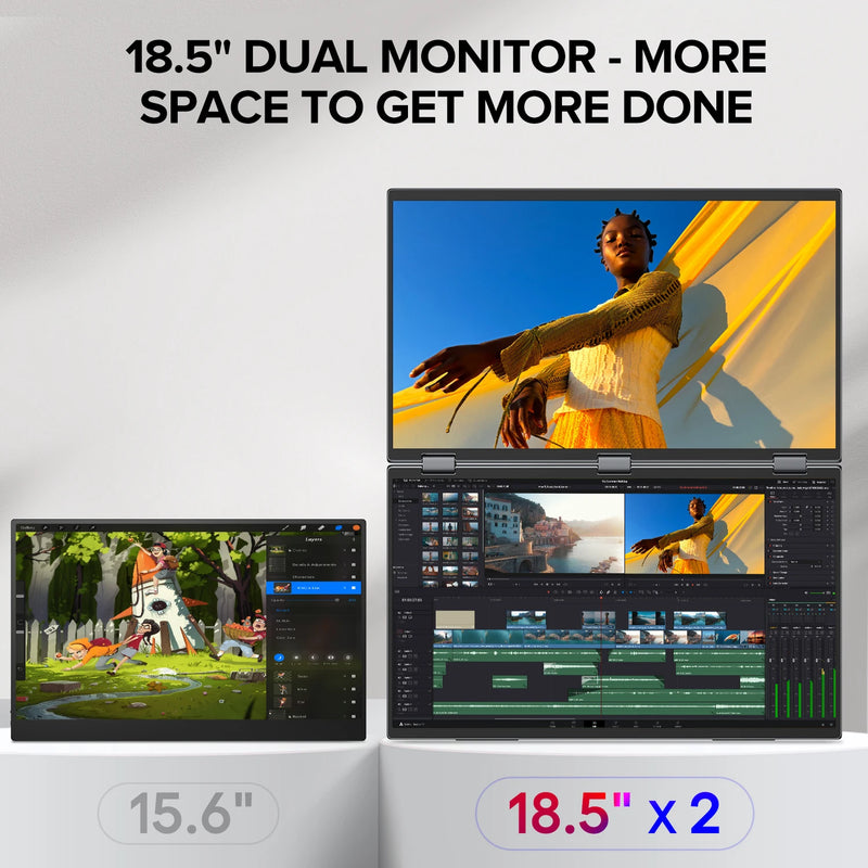 Monitor portátil de 18,5" Pantalla Dual FHD 1080P 360°