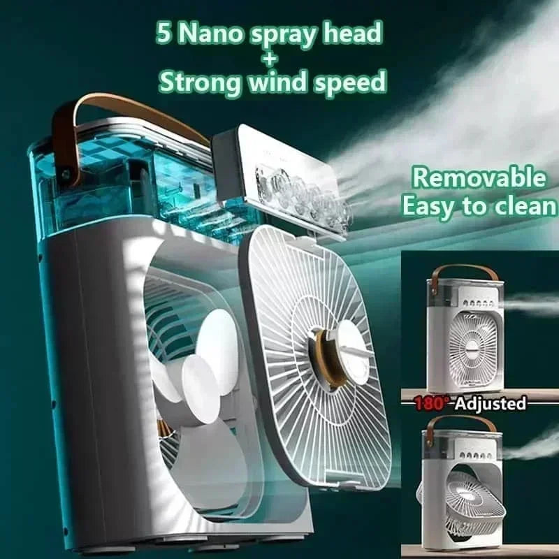 Mini Enfriador de Aire 3 en 1 Portátil con USB, Humidificador y Luz LED