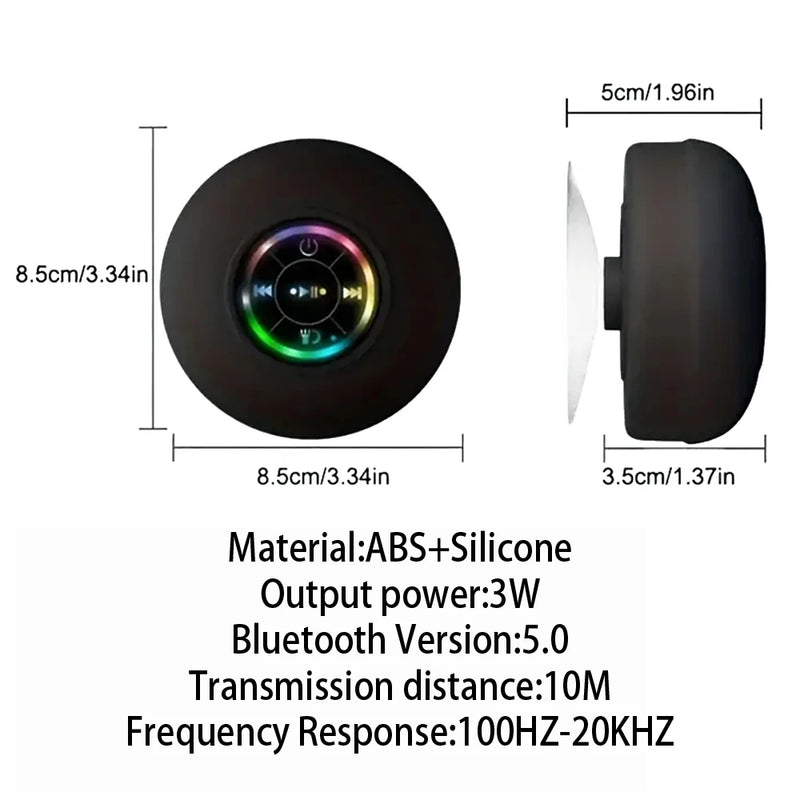 Altavoz Bluetooth Portátil IPX4 Impermeable con Luces LED y Ventosa, Sonido Estéreo para Baño y Exterior