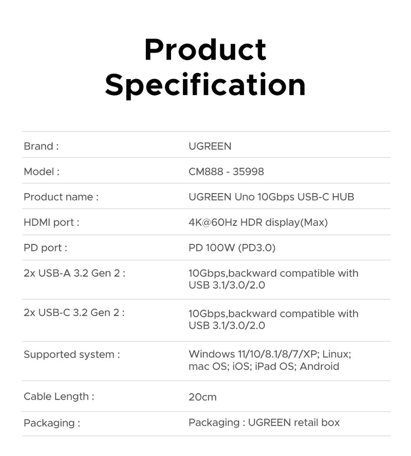 Estación de Acoplamiento Ugreen Uno USB C HUB 6 en 1