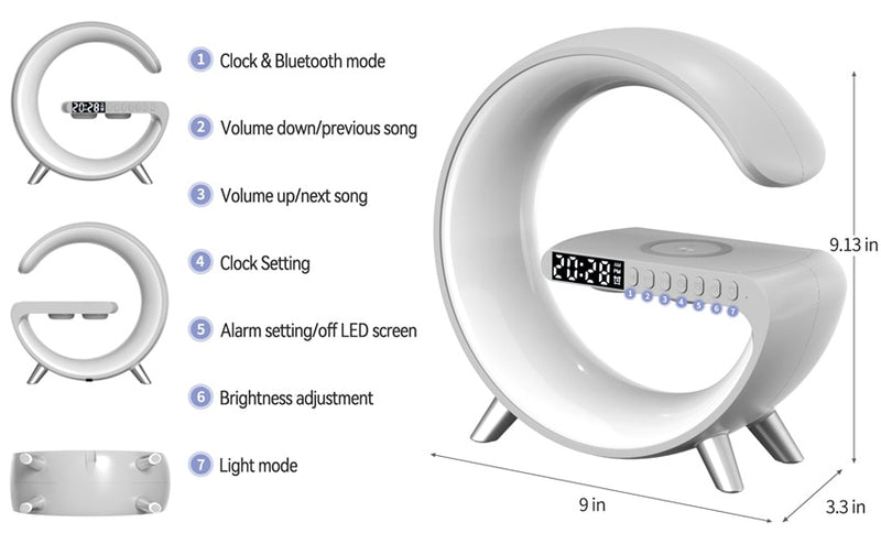 Reloj despertador LED con Altavoz Bluetooth y Cargador Inalámbrico