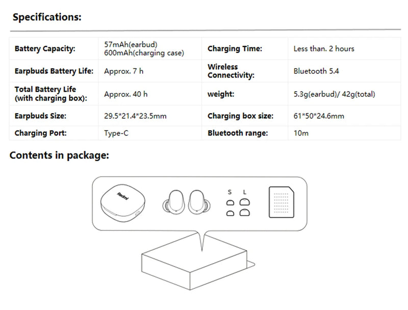 Xiaomi Redmi Buds 6 Play Bluetooth 5.4 TWS Control Táctil