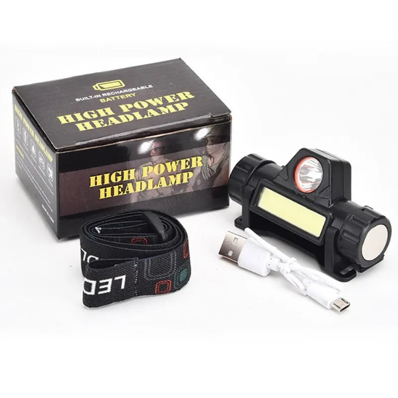 Linterna Frontal LED Recargable USB COB, Super Brillante, Impermeable y Magnética