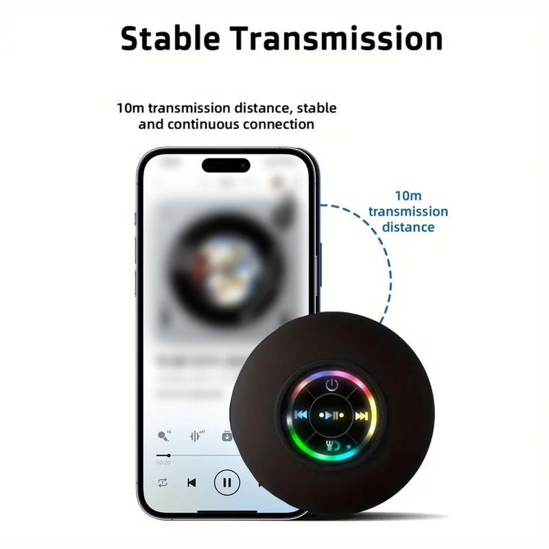 Altavoz Bluetooth Portátil IPX4 Impermeable con Luces LED y Ventosa, Sonido Estéreo para Baño y Exterior
