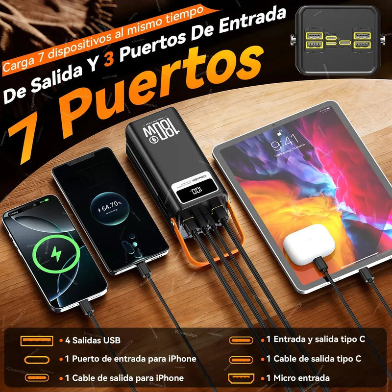 Power Bank 80000mAh Batería Portátil 180W con Lámpara