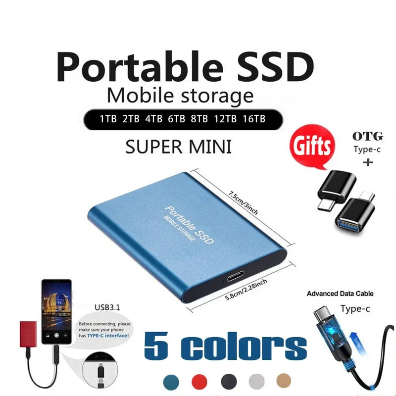 Disco Duro Externo Portátil SSD de Alta Velocidad 1TB/4TB/16TB USB-C