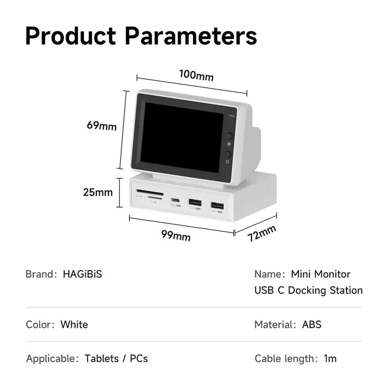 Mini Monitor PC Retro IPS de 3,5 Pulgadas USB-C y HDMI