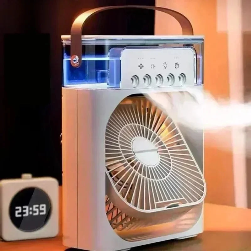 Mini Enfriador de Aire 3 en 1 Portátil con USB, Humidificador y Luz LED